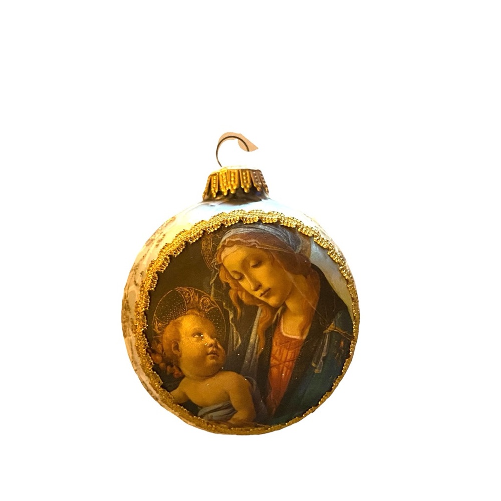 Vintage Christmas Classic Virgin Child Botticelli Masters On Silk Glass Ornament